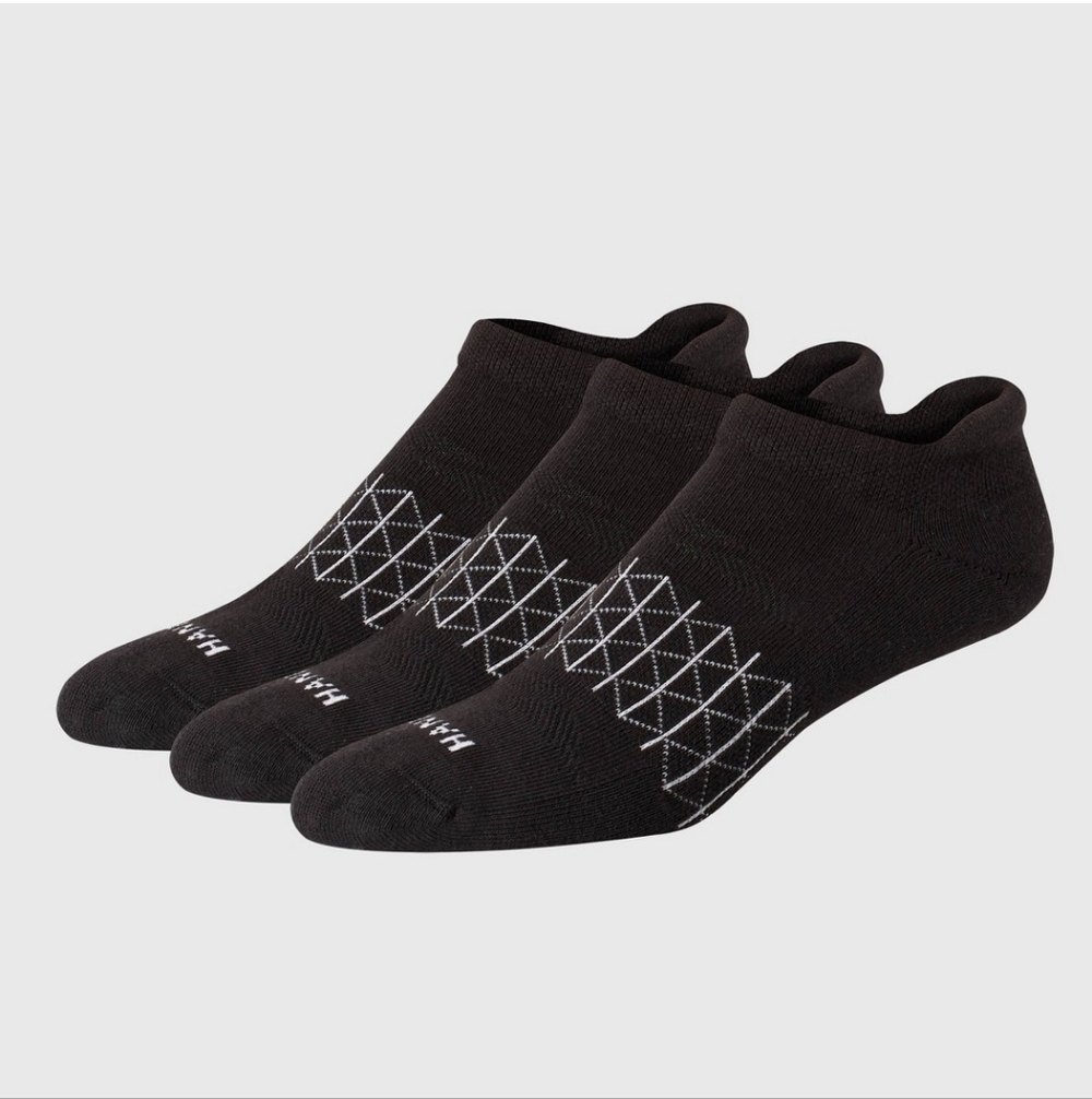 Hanes Men's Black Low-Cut Socks with Geometric Design 3 Pairs Nwt